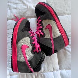 Nike Dunk Low-style Sneakers in Black, Hot Pink & Silver